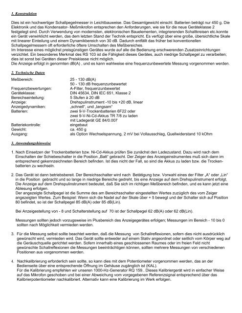 Bedienungsanleitung RS 103 - RETEC Instruments GmbH