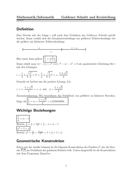 Definition Wichtige Beziehungen Geometrische Konstruktion