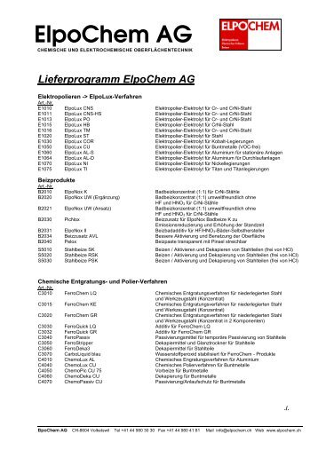 ElpoChem Lieferprogramm - ElpoChem AG