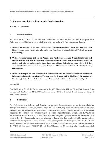 Anforderungen an Dübelverbindungen in Kernkraftwerken ... - RSK