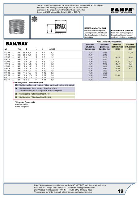 Catalog / Price List - Maryland Metrics