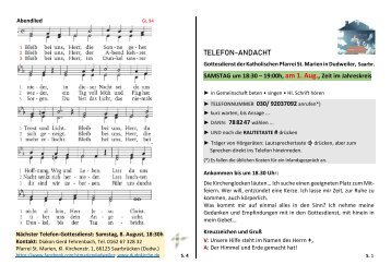 Telefonandacht am 1.8. 2020, 18. SoiJ (A), Lied-und Gebetsblatt sowie Impulse