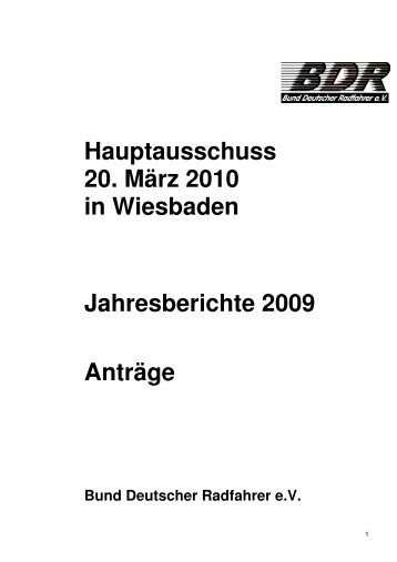 Berichtsheft Hauptausschuss 2010 - Radsportverband Niedersachsen