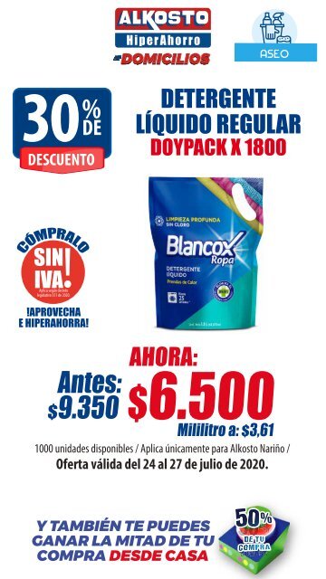 Ofertas Alimentos y Aseo Alkosto Nariño - 24/07/2020