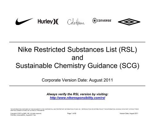 Nike Restricted Substances List (RSL) and Sustainable ... - NIKE, Inc.