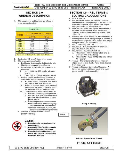 Rsl4 Torque Chart