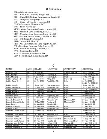 C Obituaries - Rapid City Society for Genealogical Research