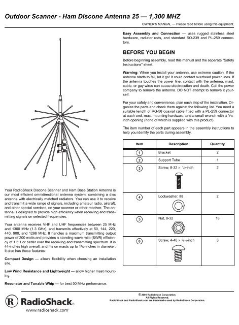 Outdoor Scanner - Ham Discone Antenna 25 ... - Radio Shack