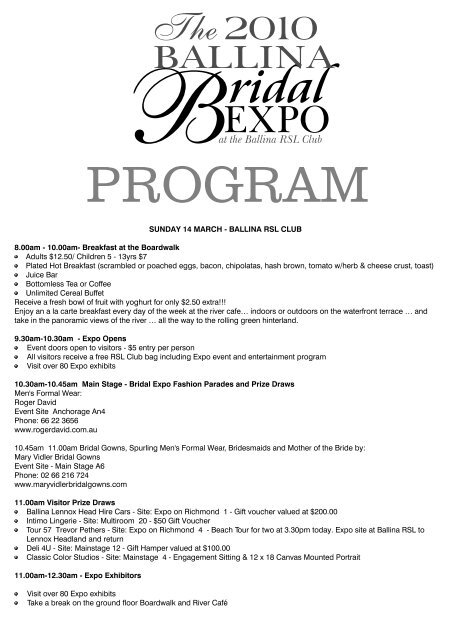 Bridal Expo Program Web Ballina Rsl Club