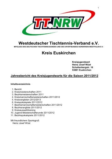 Westdeutscher Tischtennis-Verband e.V. Kreis Euskirchen