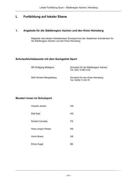 Sport Fort- und Weiterbildung 2012 für Lehrerinnen und Lehrer