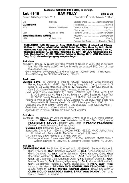 Account of TOTARA PARK STUD, Whangarei. - New Zealand ...