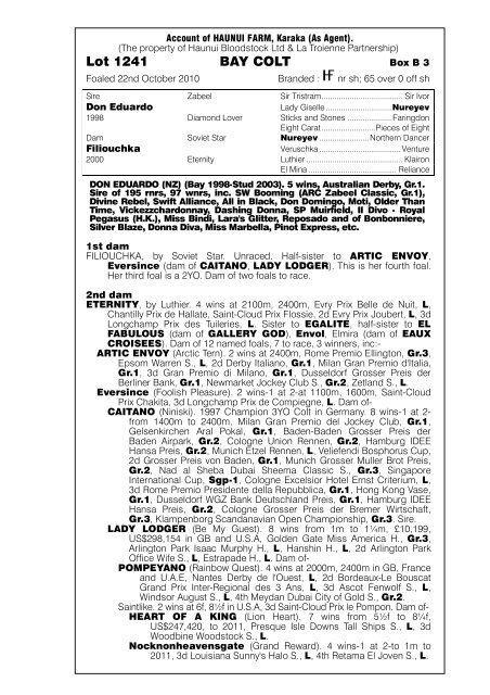 Account of TOTARA PARK STUD, Whangarei. - New Zealand ...