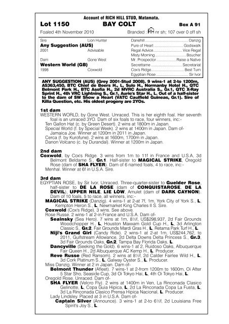 Account of TOTARA PARK STUD, Whangarei. - New Zealand ...