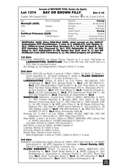 Account of TOTARA PARK STUD, Whangarei. - New Zealand ...