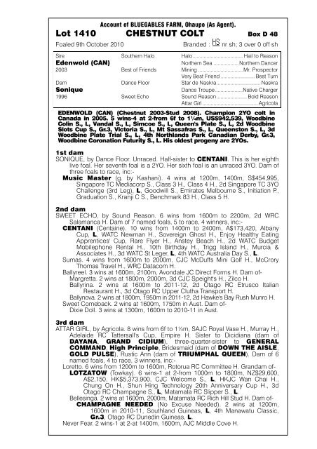 Account of TOTARA PARK STUD, Whangarei. - New Zealand ...