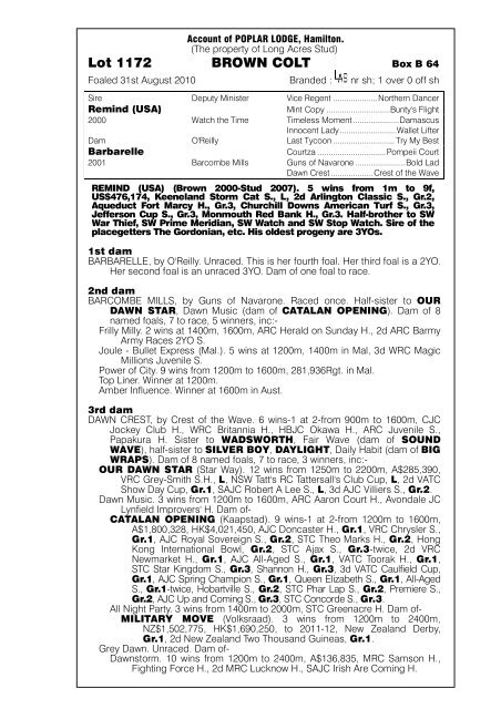 Account of TOTARA PARK STUD, Whangarei. - New Zealand ...