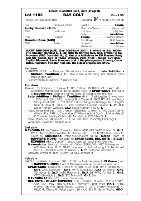 Account of TOTARA PARK STUD, Whangarei. - New Zealand ...