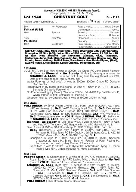 Account of TOTARA PARK STUD, Whangarei. - New Zealand ...