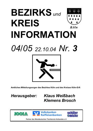Westdeutscher Tischtennis - Verband eV Bezirk Köln - BEZIRKS und