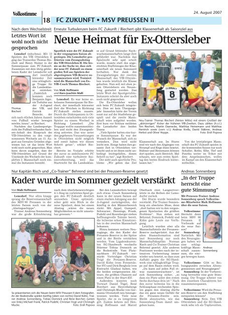 Aufgebot des MFFC in der Saison 2007/08 - Volksstimme