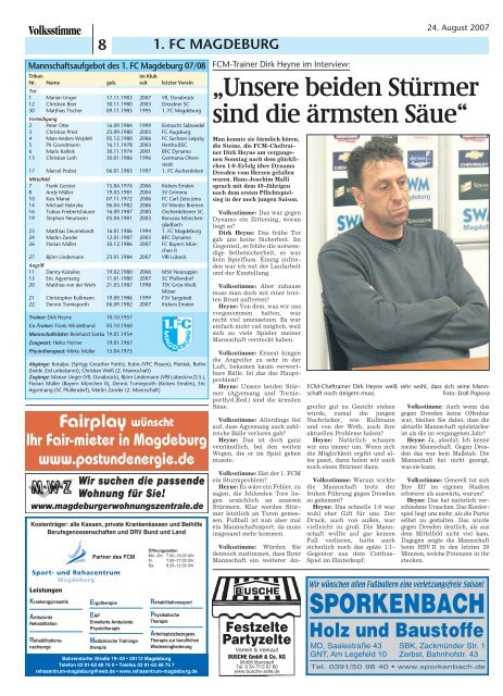 Aufgebot des MFFC in der Saison 2007/08 - Volksstimme