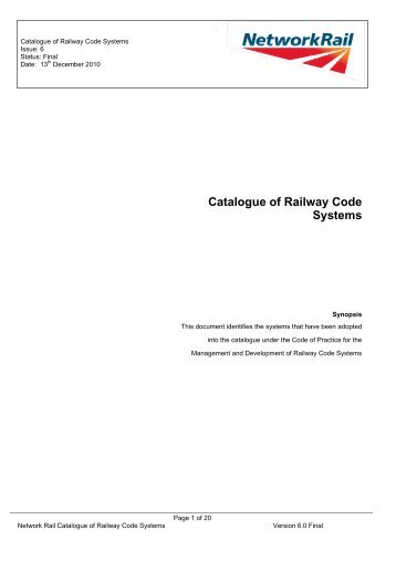 Catalogue of railway code systems - Network Rail