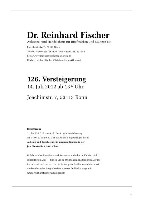 126. Versteigerung - Dr. Reinhard Fischer Briefmarken Auktions