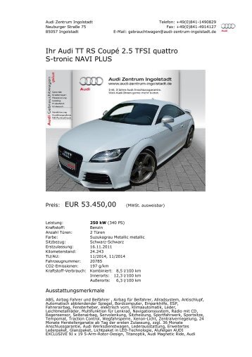 Ihr Audi TT RS Coupé 2.5 TFSI quattro S-tronic NAVI PLUS Preis ...