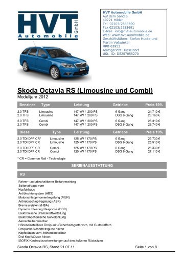 Skoda Octavia RS (Limousine und Combi) - HVT Automobile GmbH