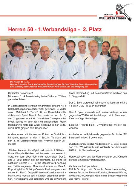 Herren 50 - 1.Verbandsliga - 2. Platz - Rot Weiss remscheid