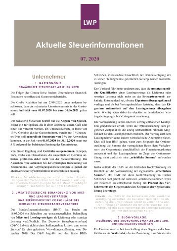 Steuerinfo Juli 2020