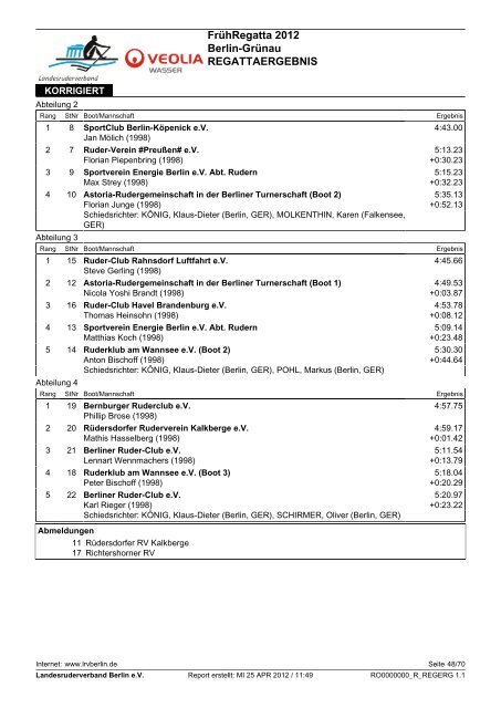 2012 Früh-Regatta Ergebnis - Landesruderverband Berlin eV
