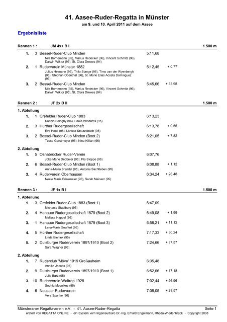 41. Aasee-Ruder-Regatta in Münster - Ruderverein Oberhausen eV