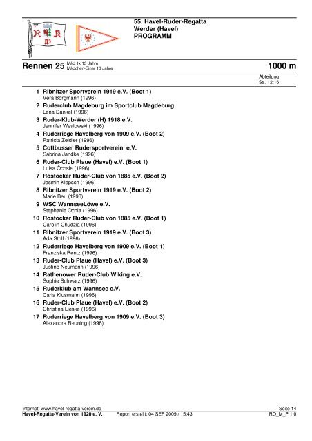 1000 m Rennen 1 - Havel-Regatta-Verein