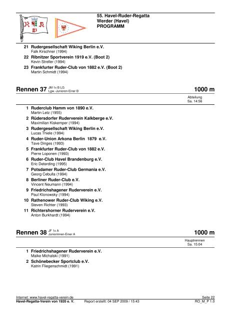 1000 m Rennen 1 - Havel-Regatta-Verein