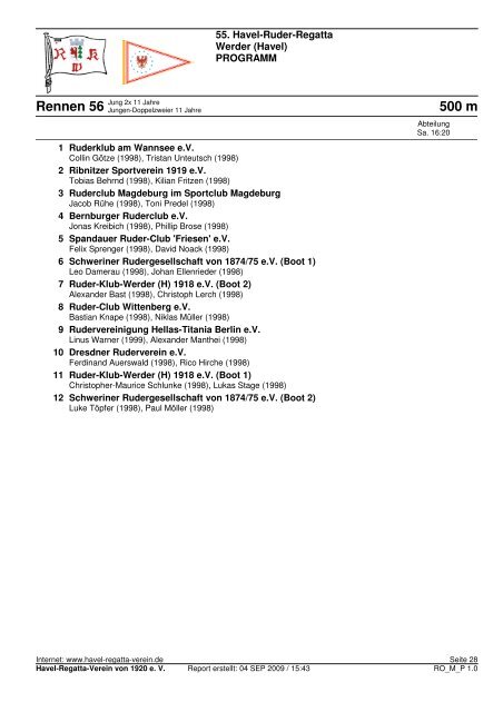 1000 m Rennen 1 - Havel-Regatta-Verein