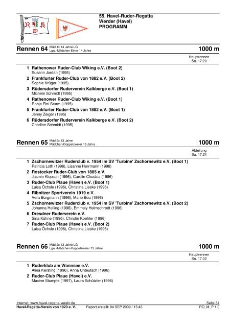 1000 m Rennen 1 - Havel-Regatta-Verein