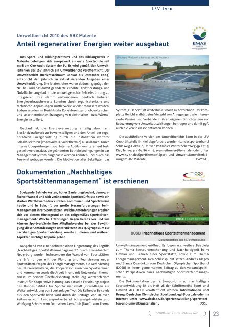 Das Magazin des Landessportverbandes Schleswig-Holstein Für alle ...