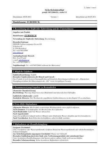 Sicherheitsdatenblatt Handelsname: EURODECK ... - DEKOR Farben