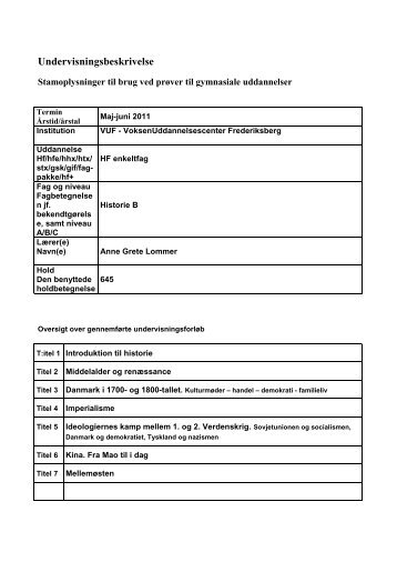 Undervisningsbeskrivelse - VUF