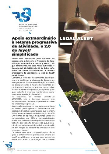 Legal Alert – Apoio extraordinário à retoma progressiva de atividade, o 2.0 do layoff simplificado