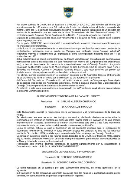 Memoria 1984 - Unión Argentina de Rugby