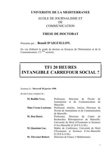 tf1 20 heures intangible carrefour social - Professor Luc Quoniam's ...