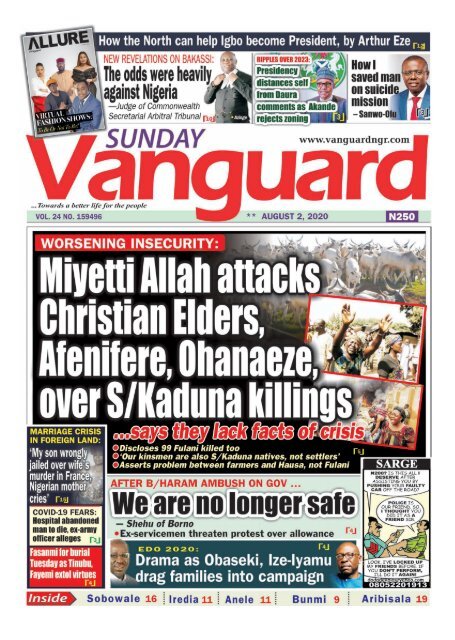 02082020 - Miyetti Allah attacks Christain Elders, Afenifere, Ohanaeze over S/Kaduna Killings