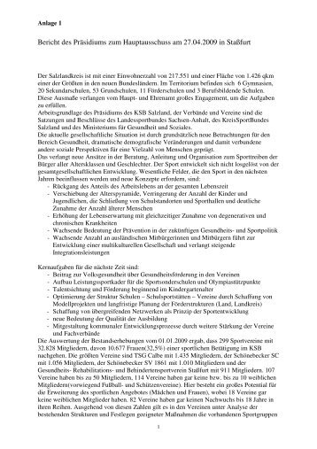 Bericht des Präsidiums zum Hauptausschuss am ... - KSB Salzland eV
