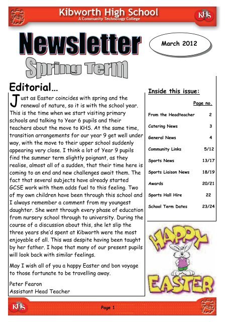 Newsletter (March 2012) - Kibworth High School