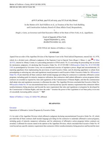Matter of Fullilove v Carey 48 NY2d 826 regarding Executive Order 45 unenforceable and unconstitutional