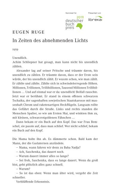 Eugen Ruge, In Zeiten des abnehmenden Lichts - Livres allemands