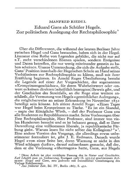 Eduard Gans als Schüler Hegels. - Hegel.net